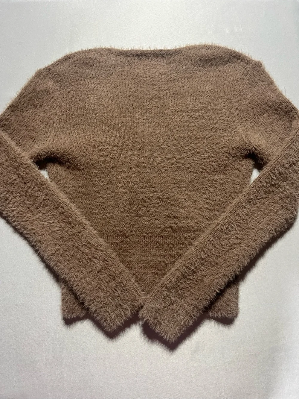 Pink Rose Women's Large Brown Cozy V-Neck Fuzzy Fitted Long Sleeve Sweater - Picture 9 of 9